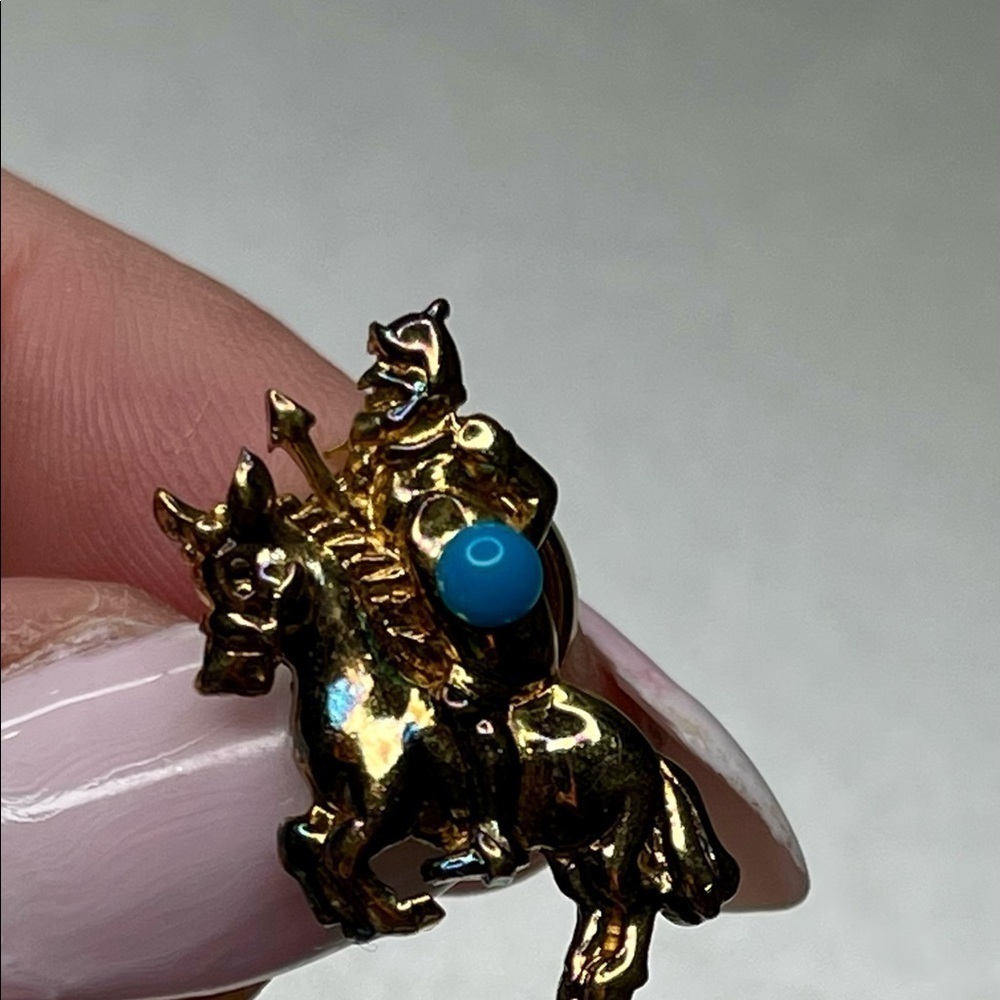 Vintage Soldier Riding Horse Cavalry Lapel Pin Gold Tone Metal Silhouette